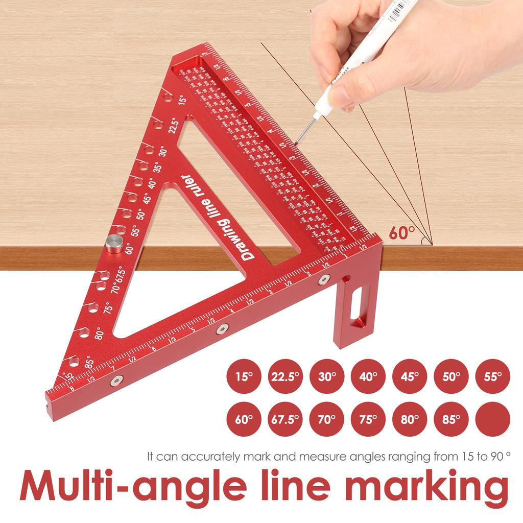 3D Multi-Angle Measuring Ruler Woodworking Aluminum Alloy Square Protractor Multifunction Measuring Ruler for Carpenter Engineer