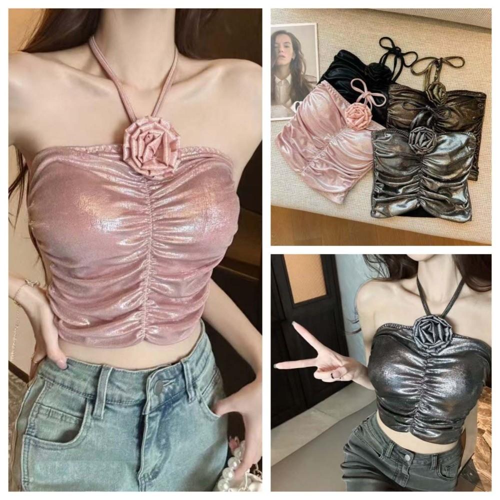 Spice Girls Socialite Style Corset 3D Rose Flower Decoration Crop Tops Suspender Vest  Travel