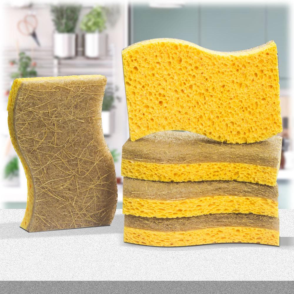 Natural Kitchen Sponges - Biodegradable, Compostable, Sustainable Wood Cellulose & Coconut Fiber Sponge for Dishes,Quick Drying