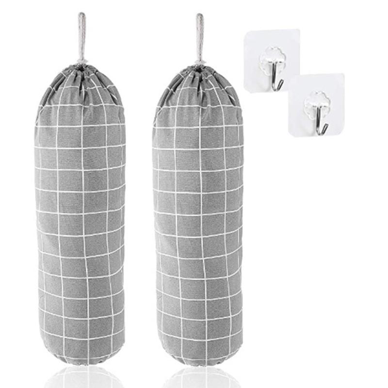 Cotton Linen Wall Hanging Trash Bag Dispenser For Kitchen Bathroom Garage Storage Sturdy And Tear Resistant