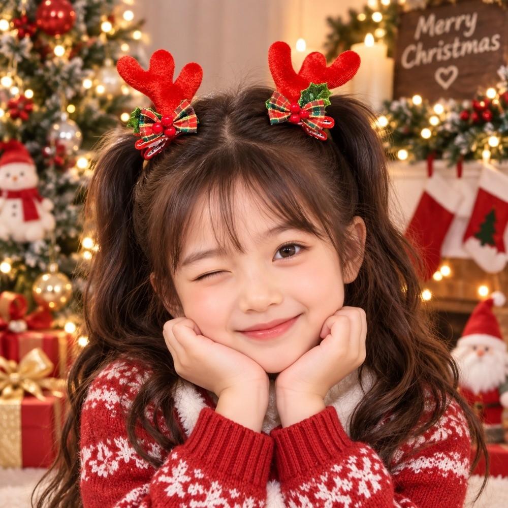 2pcs/set Red Plush Christmas Hair Accessory Pom-pom Plush Hair Clips  Party