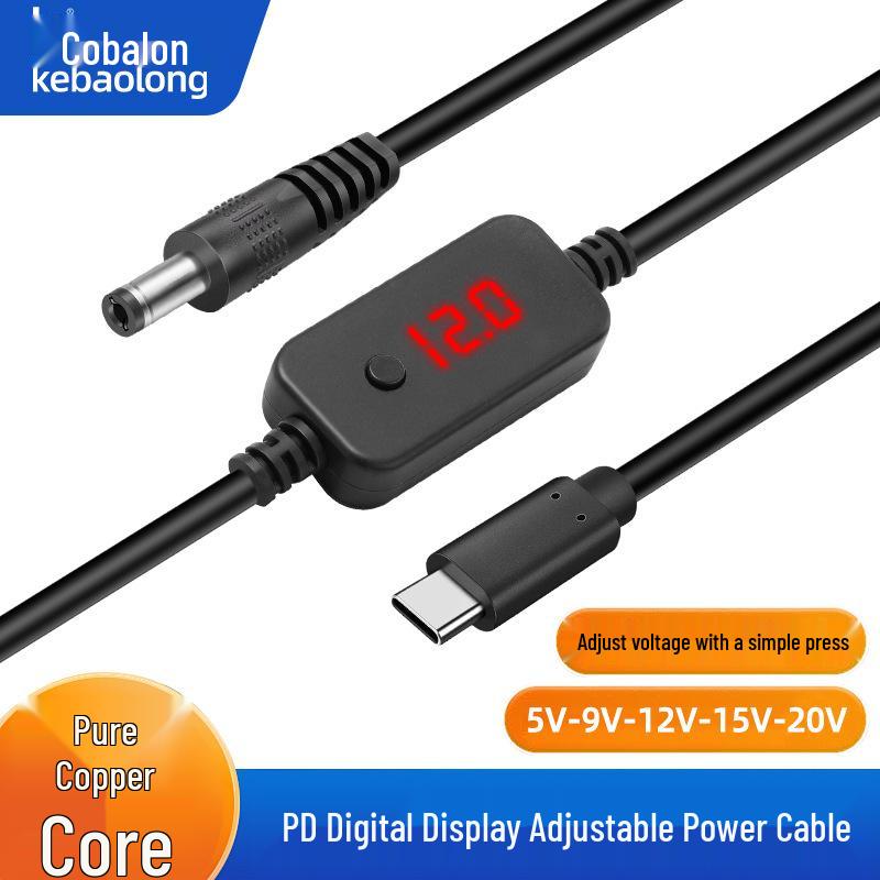 

Type-C to DC Step-Up Cable with Adjustable 5V-20V Output and Digital Display for Small Appliances, Optical Modems, and Routers