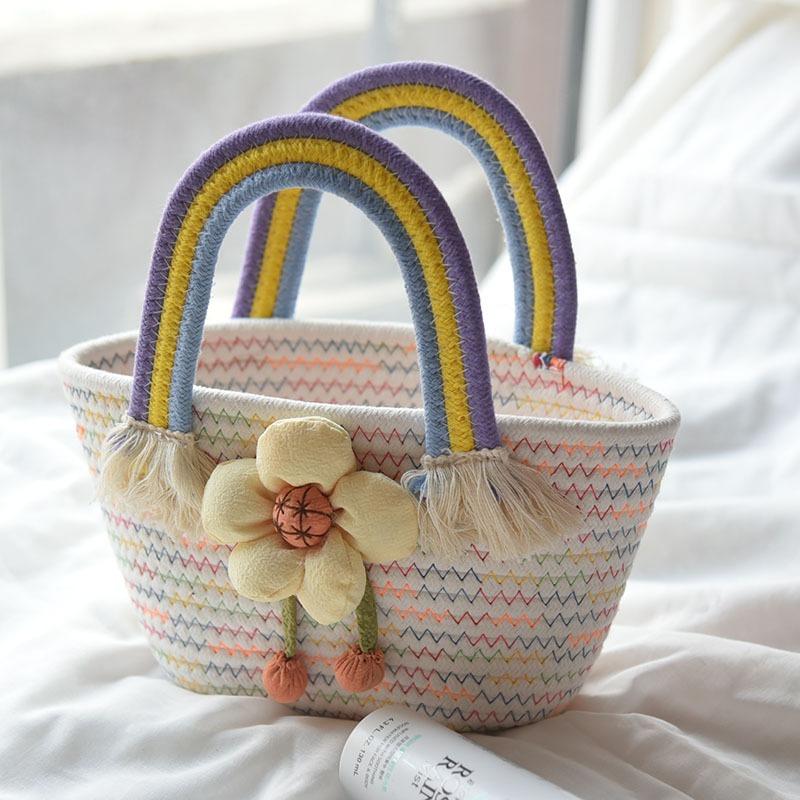 Straw Bag Female Cute New Korean Version Trend Small Fresh Rainbow Handbag Internet Celebrity Versatile Foreign Style Hand Bag