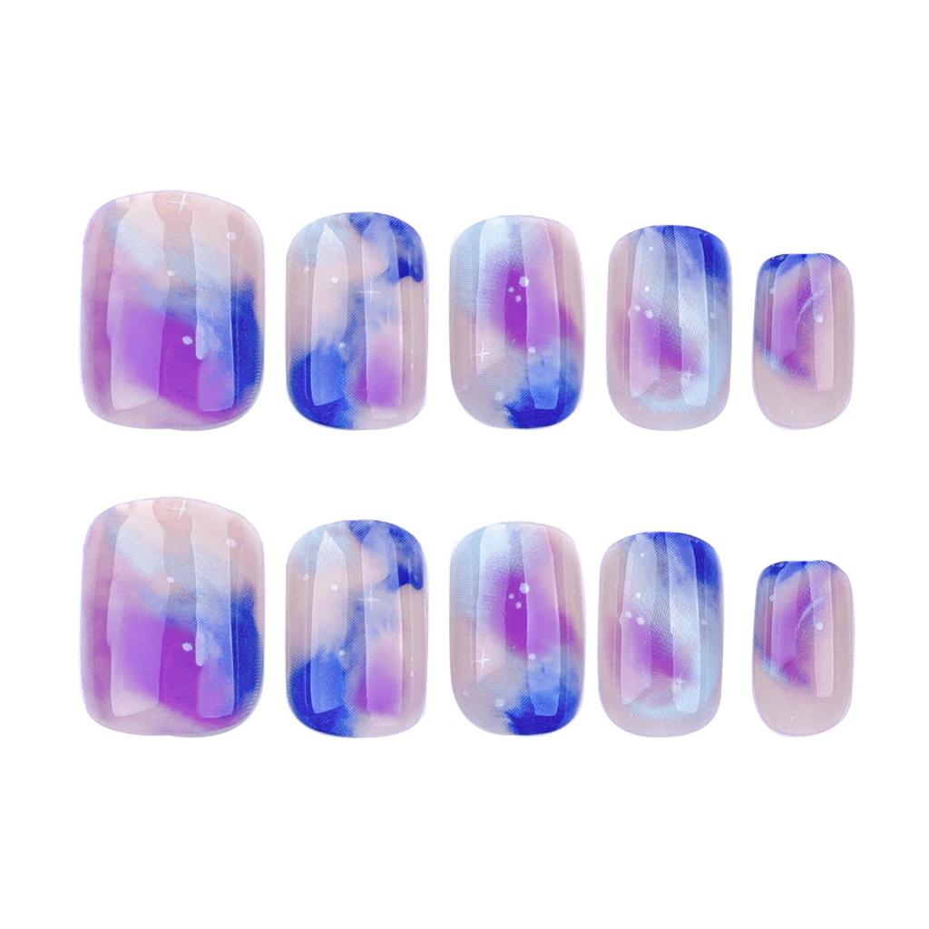 Galaxy Gradient Round Nail Tips with Star Stickers