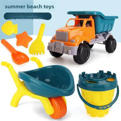 Dziecięcy zestaw zabawek inżynieryjnych na plażę: Wiadro do piasku, łopatka i wózek
