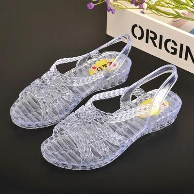 Summer Crystal Sandals Transparent Thick Heel Plastic Sandals Ladies Wedge Heel Non-slip Beach Shoes