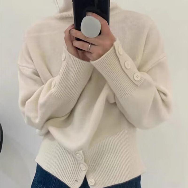 

Женский свитер с высоким воротом и уникальным дизайном, осенне-зимний, утолщенный, нишевый, с разрезами по бокам, теплый пуловер, вязаный базовый топ 2XL