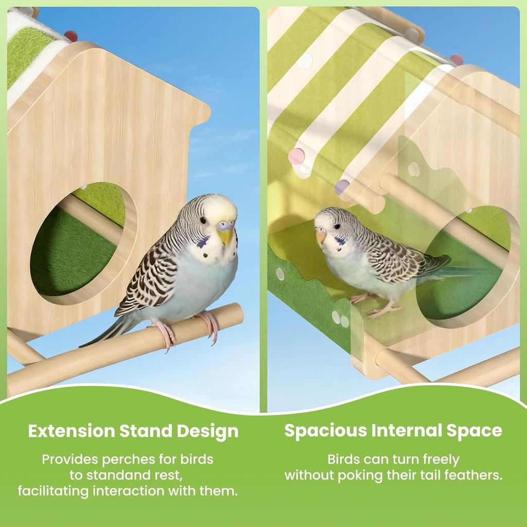Dual-Season Bird Nest House,Parrot House Tent Perch Hideaway Sleeping Bed Detachable Wooden Hanging Hammock for Parakeet Canaries Budgies Lovebirds