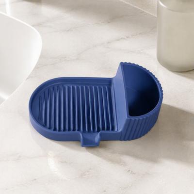 Handmade Soap Drying Rack Silicone Dish with Drain Spout, No Drilling Non-Slip Saver Tray, Adhesive Box Waterproof Holder Side Storage for Bathroom