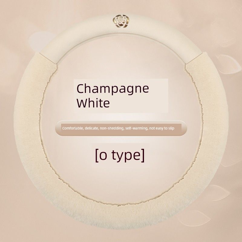 

Car Steering Wheel Cover Winter Plush Cute Ladies High-End Non-Slip Sweat-Absorbent Wear-Resistant Fleece-Lined New Style Handlebar Cover Champagne White Steering Wheel Cover Round