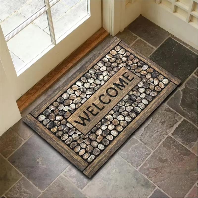 Welcome Design Door Mat Natural Style Non Slip Durable Entrance Rug Indoor Home Decor For Families Loving Welcome Accents