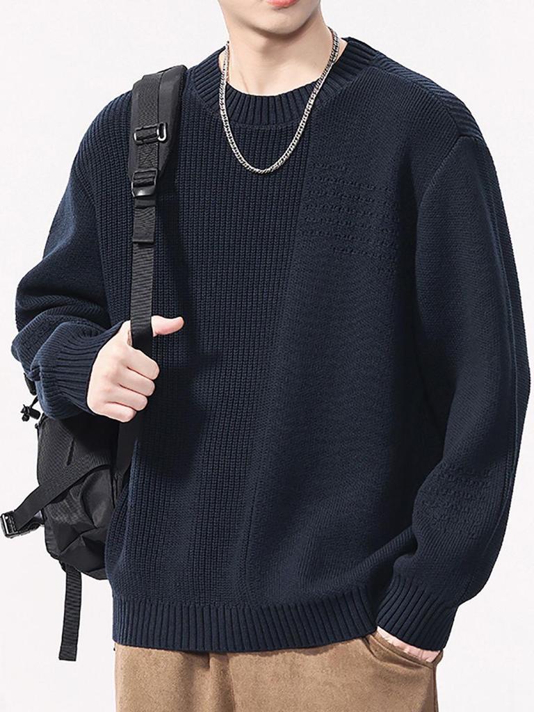 Shanggu Men’s High-End Loose Fashion Round Neck Sweater - Light Luxury and Versatile