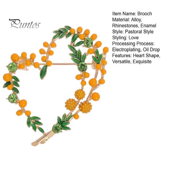 Vintage Oil Drop Mimosa Fruit Brooch Love Wreath Corsage Shiny Rhinestones Clothes Hat Badge Mother Day Gift