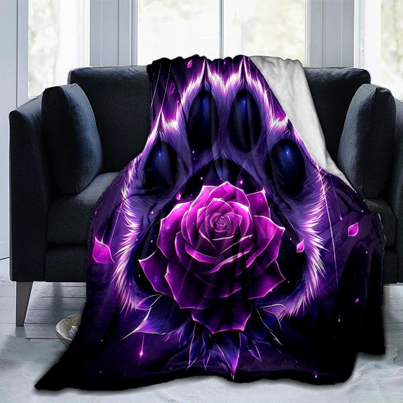 1pc Cat's Paw Flowers Design Blanket  Cartoon for Home Decor, Gift Idea, Living Room, Travel, Camping, Car Blankets