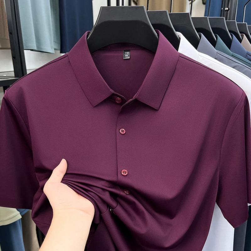 Men's White Ice Silk Seamless Short Sleeve Dress Shirt For Business And Casual Wear