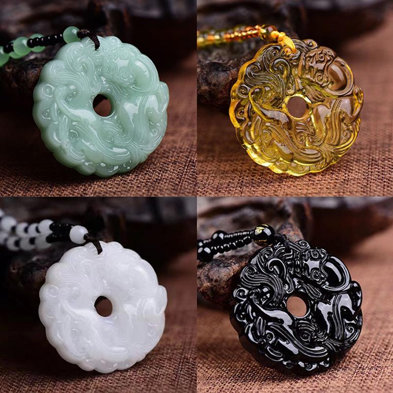 Green Jade Hand-Carved Dragon Hollow Jade Pendant Necklace Fashion Chinese Amulet Women Man'S Lucky Necklace Jewelry Gift