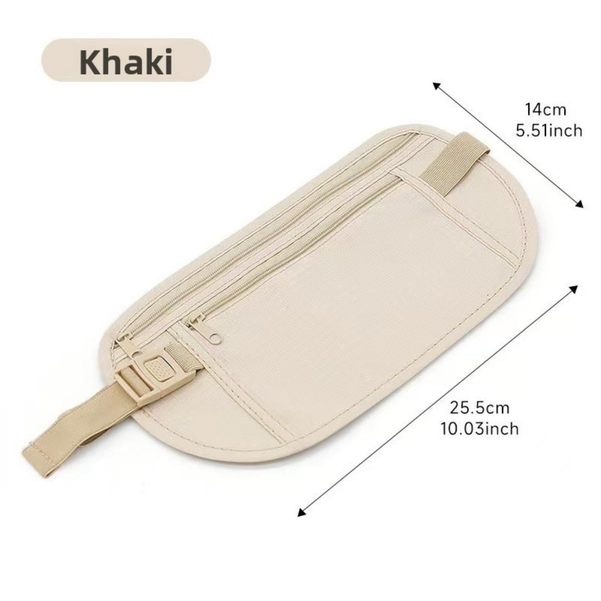 

Ультратонкая поясная сумка для бега с защитой от кражи - Скрытый держатель для телефона и паспорта с застежкой-молнией, регулируемый ремешок - Легкая фитнес-сумка хаки