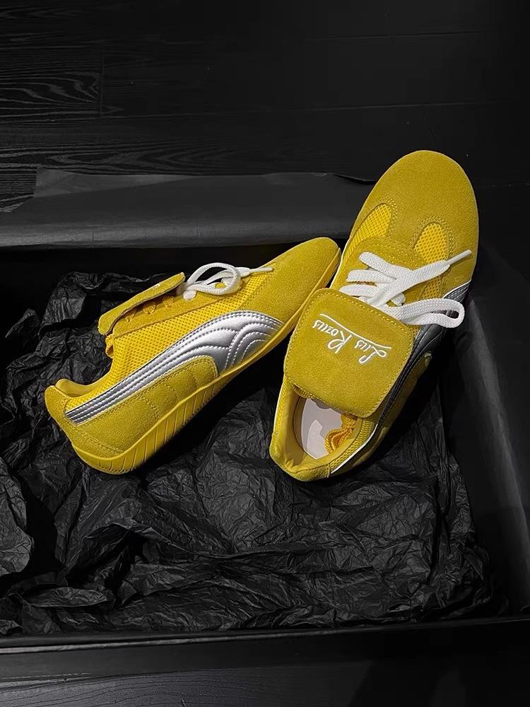 

Retro German training shoes women s 2025 spring new breathable round head lace-up flat bottom heightening lightweight Forrest Gump shoes board shoes w 40 жёлтый