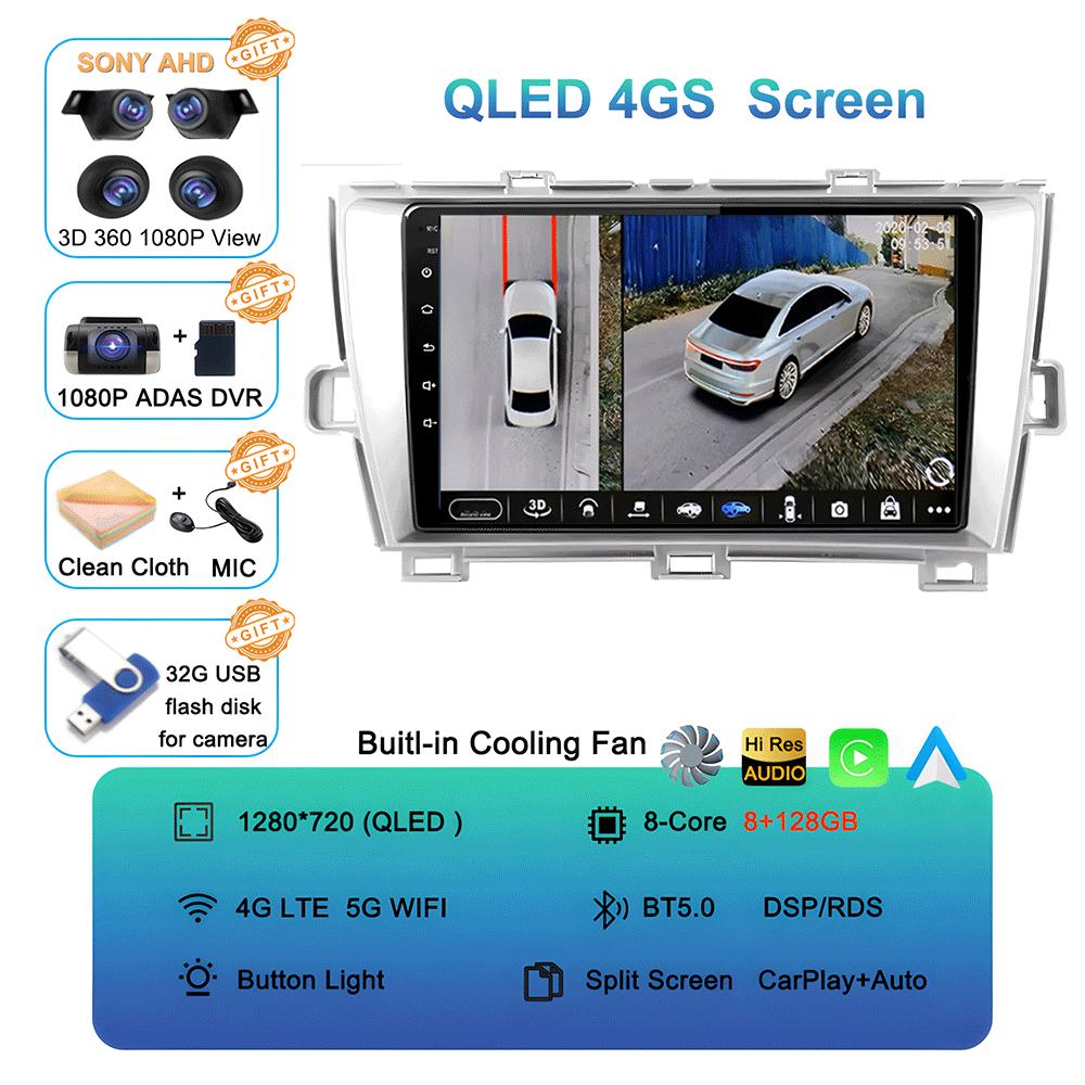 Android 14 For Toyota Prius XW30 30 2009-2015 GPS Stereo Auto Head Unit QLED Navigation NO 2DIN Car Radio Multimedia Player DVD