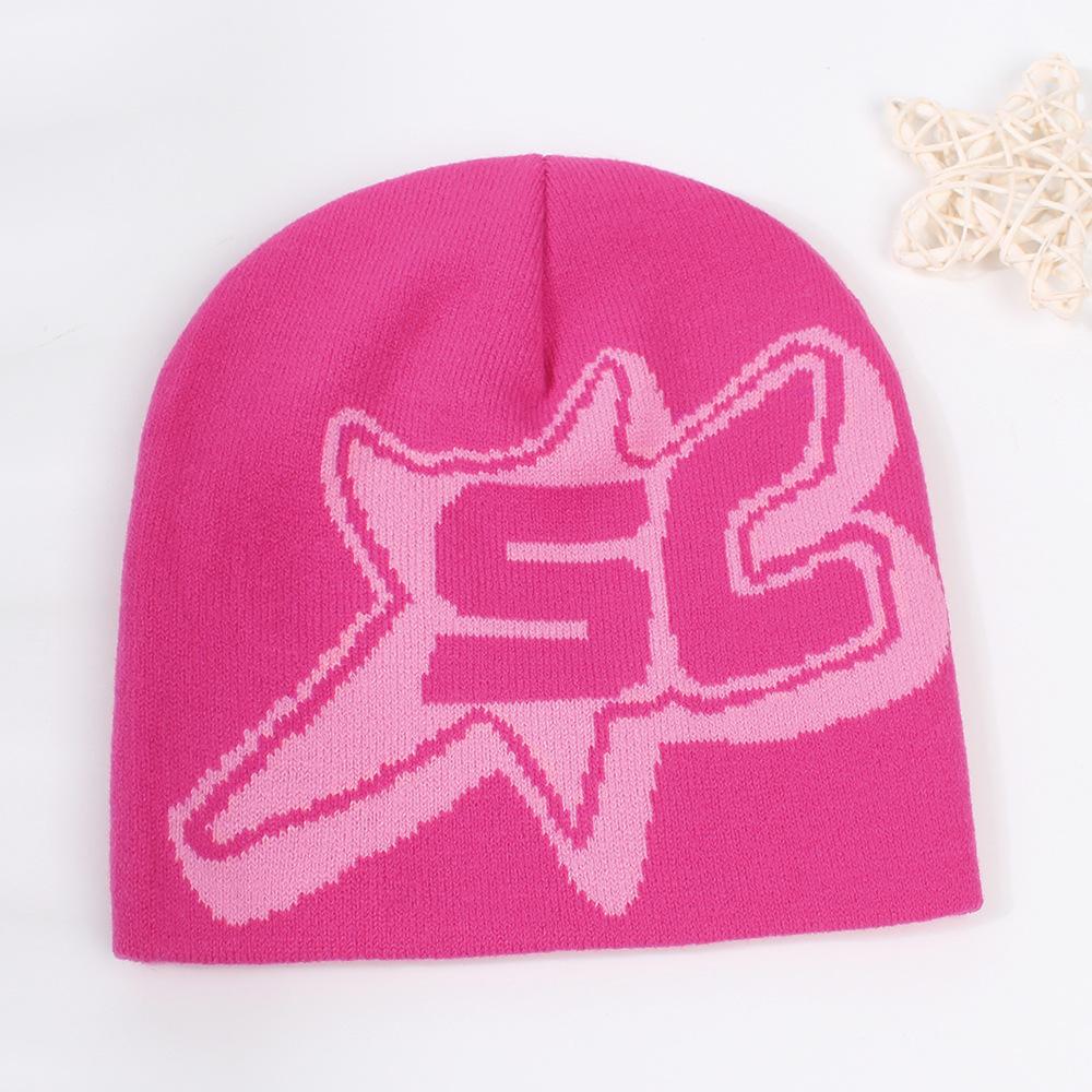 Hat Hip Hop Style Letters Unisex Warm No Brim Solid Color Knit Hatsbeanie
