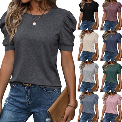 Summer Tops For Women Puff Sleeve Crewneck T Shirts Dressy Casual Blouses Spring Outfits Fashion Clothes
