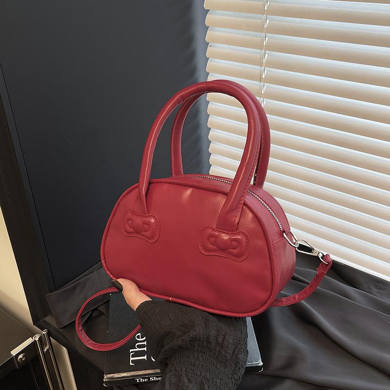 Sweet Bow Portable Small Bag Women's 2025 New Fashion Commuter Bowling Bag Summer Versatile Messenger Bag