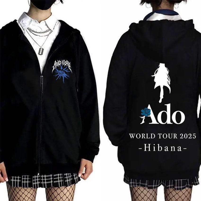 Ado Welttour Hibana Reißverschluss-Hoodie Herren Damen Kleidung Mode Japanischer Stil Streetwear Unisex Lässige Fleece-Jacke mit Reißverschluss S