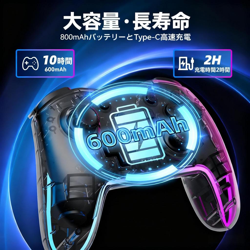Wireless Switch Controller Pro for Switch RGB Turbo Rapid Fire Gyro 3 Vibration Japanese Instruction Manual Included 2/Lite/OLED/PC/Android/iOS,