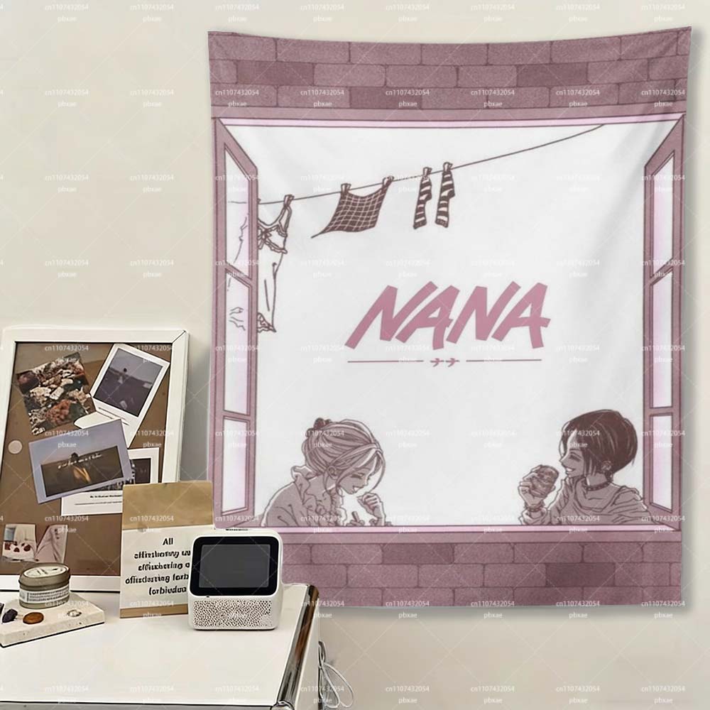 1Pc Nana Anime Tapestry, Retro Manga Window Scene Wall Hanging, Pink Aesthetic Room Decor For Bedroom Dorm
