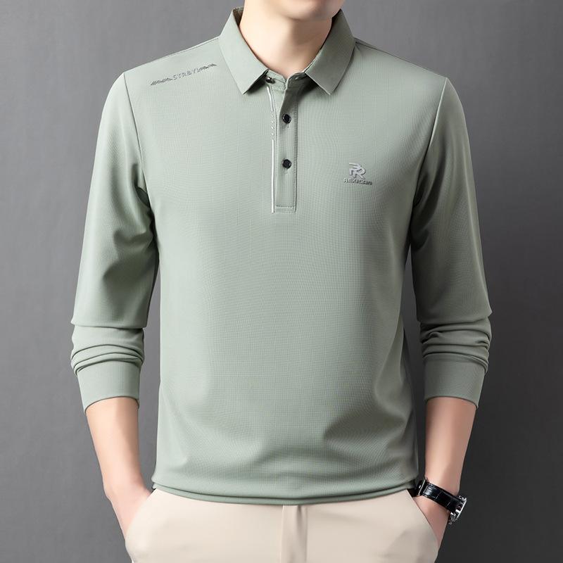 New Lapel Men's Polo Shirt Casual Long-sleeved T-shirt Autumn Young Seamless Bottoming Shirt Solid Color Dad Dress.