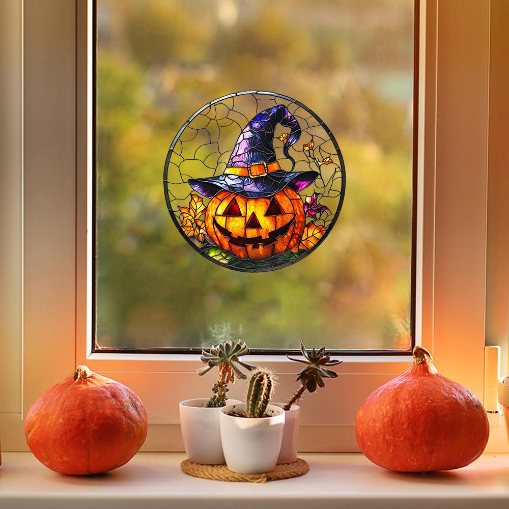 Halloween Pumpkin Witch Hat Uv Static Glass Showcase Home Stickers Decor