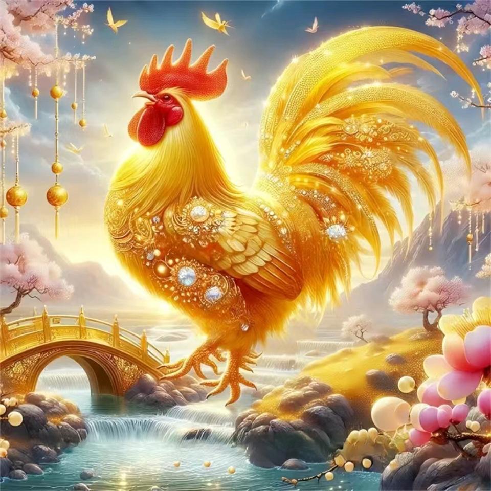 

5D DiyDiamond Вышивка Золотой Петух Пейзаж Картина Квадрат Круглый Животное Мозаика Новая Вышивка Крестом Вода Алмазное Ремесло Full Round 20x20CM