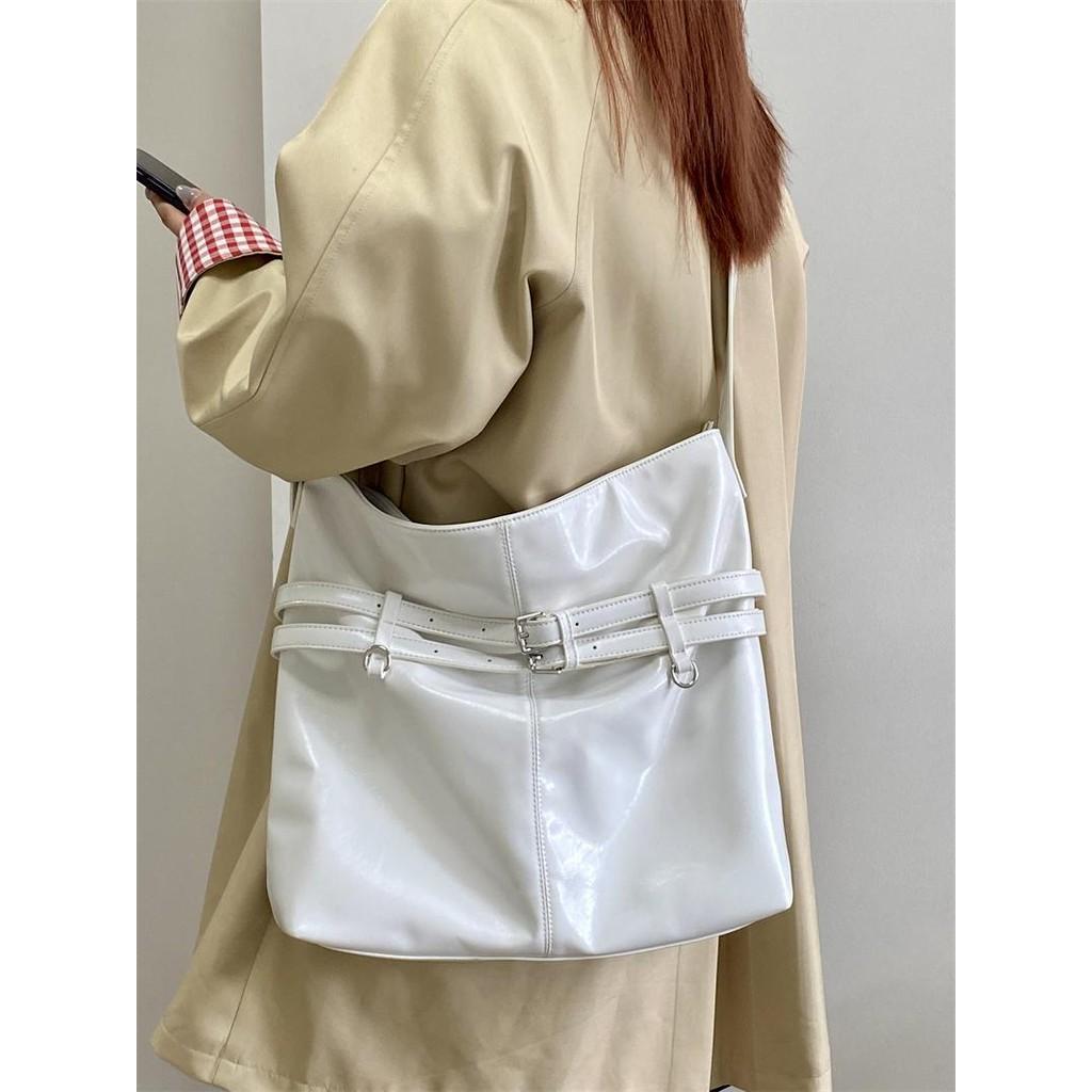 IELGY Korean Version Oil Leather Large-Capacity Tote Bag All-Match One-Shoulder Mess