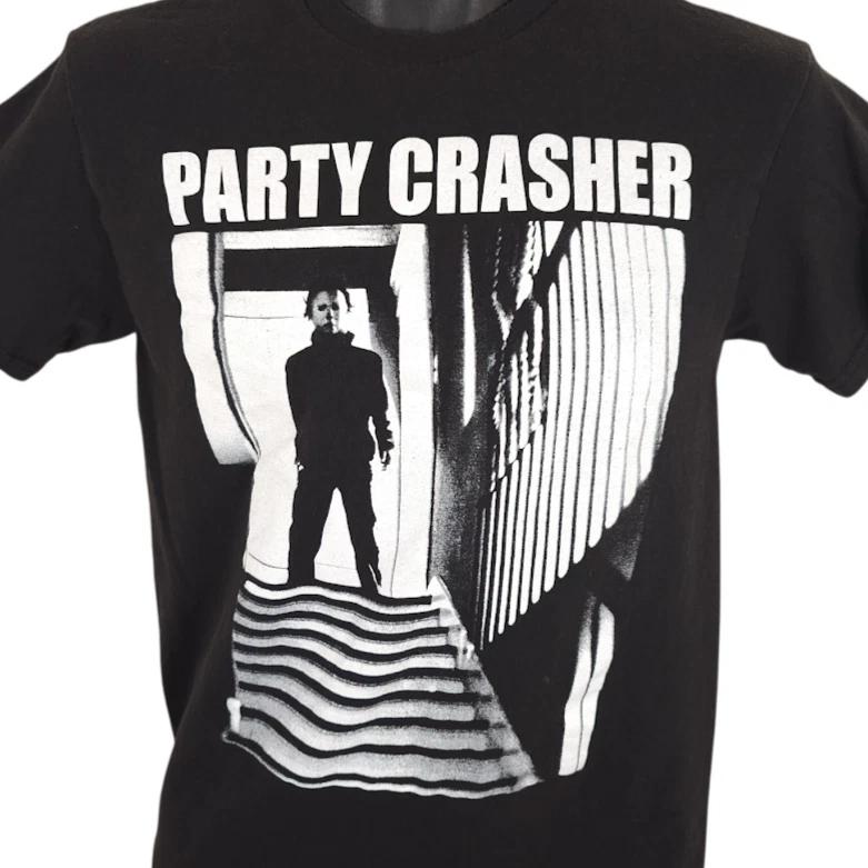 

Halloween 100% Cotton T-shirt Mens Tees Top Mens Size Small Black Michael Myers Party Crasher Horror Tee S