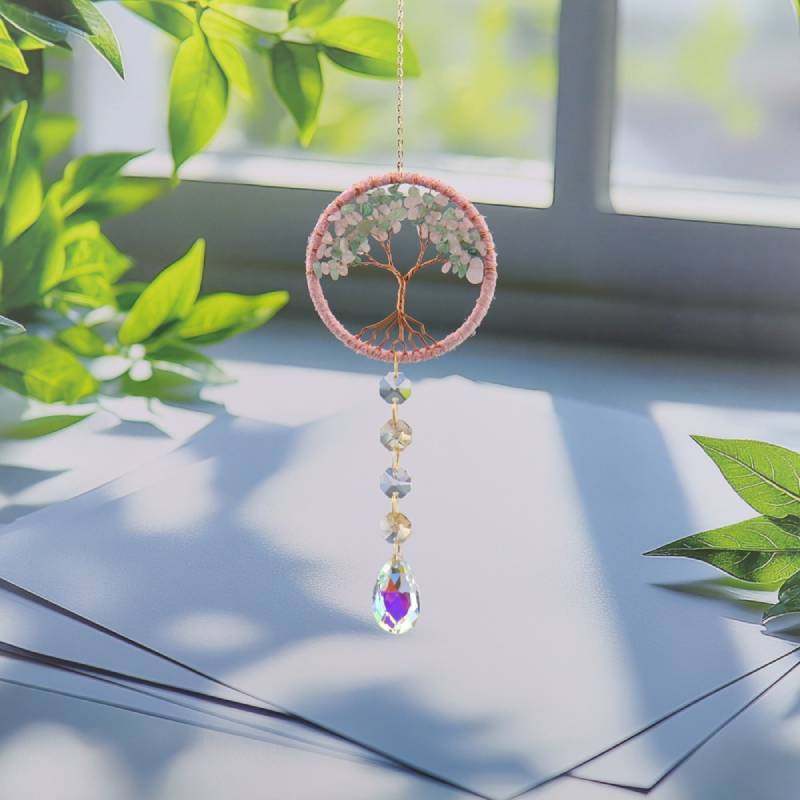 Handcrafted Crystal Sun Catcher Car Pendant With Prosperity Tree For Travel And Gift Giving