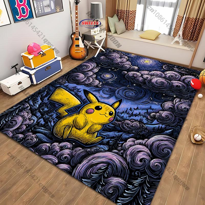 

3D Van Gogh Style Pokemon Pikachu Genggui Carpet Living Rooms Bedrooms,sofa Rugs, Durable Machines Washable Mat Gifts for Kids 40x60cm