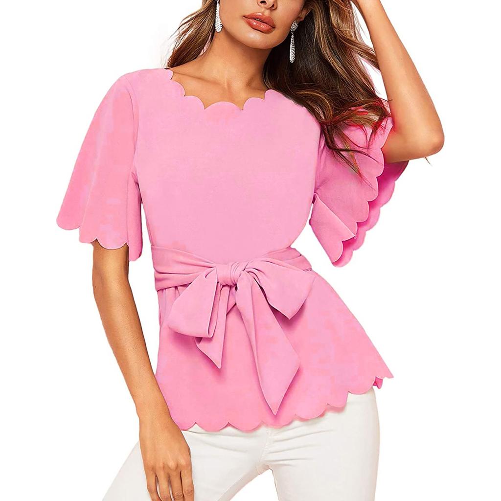 Koszula damska z kołnierzykiem w kształcie płatków i krawatem, do pracy, luźna, casualowa, top