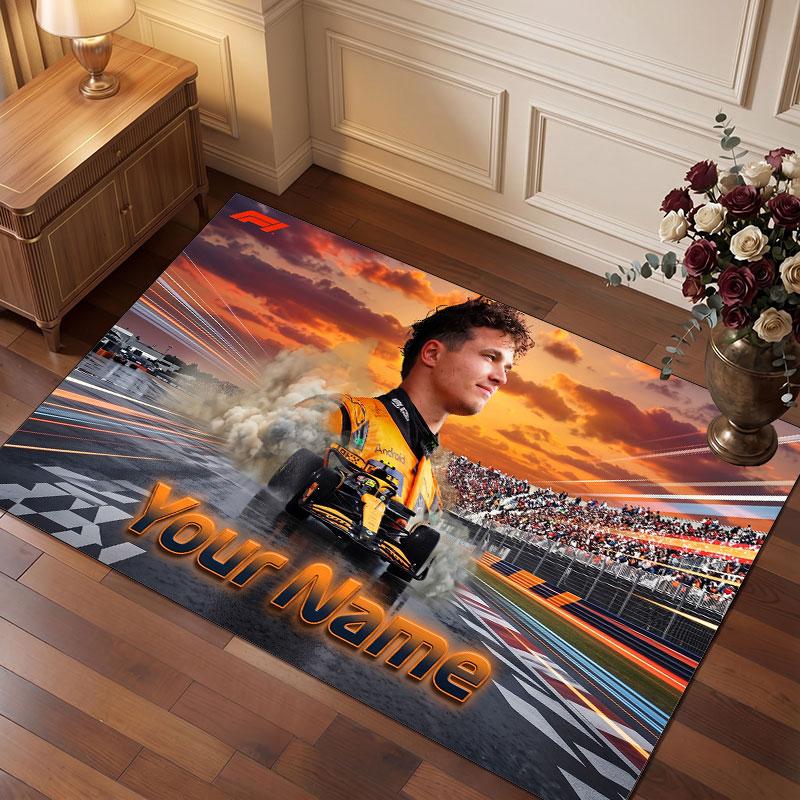 Lando Norris Personalized Crystal Velvet Carpet, Customized Name Text Soft Anti‑Slip Rug for Living Room Bedroom
