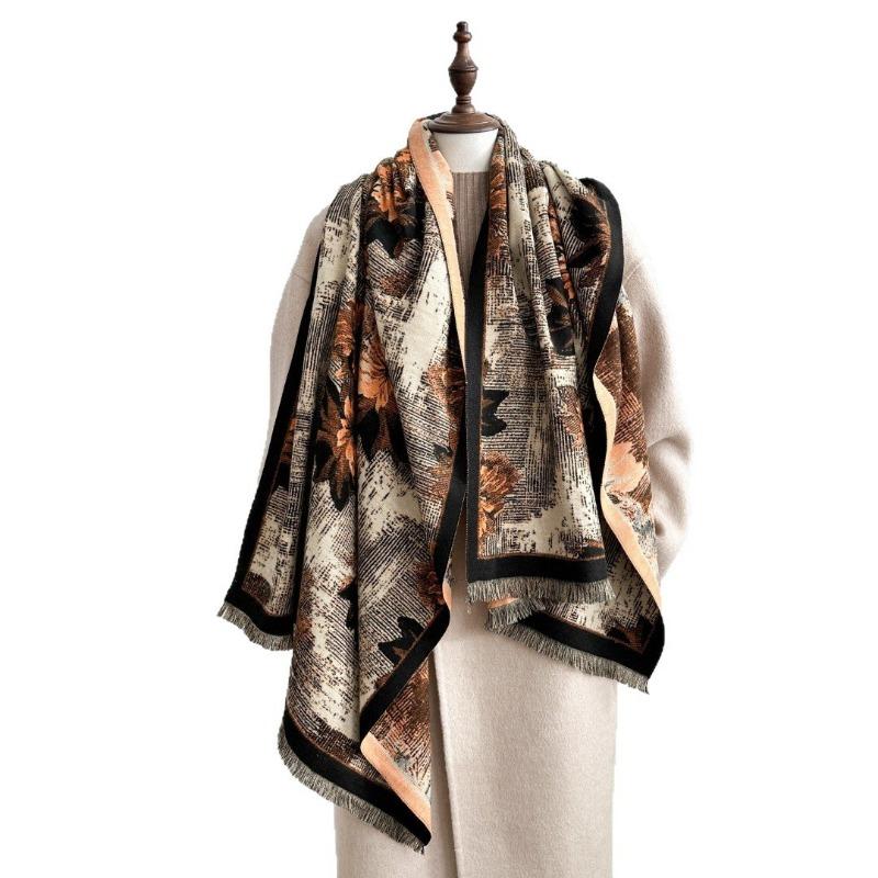 Scarf Women's New Fashion Double-sided Versatile Imitation Cashmere Scarf Xinjiang Xizang Travel High-end Warm Shawl