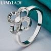 URMYLADY 925 Sterling Silver Four-Leaf Flower 7-10 Ring For Women Fashion Charm Jewelry