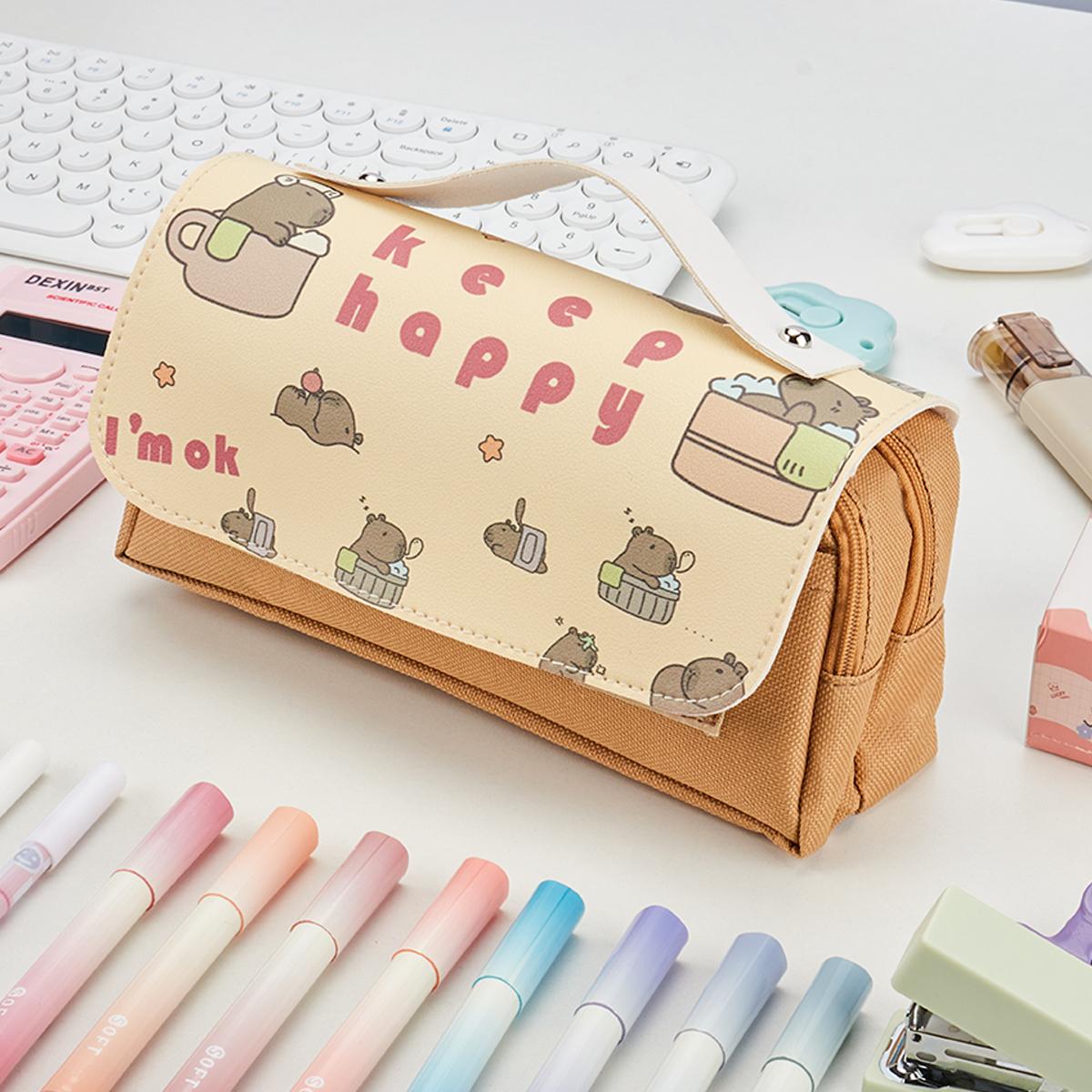 

Kawaii Pencil Case Large Capacity Stationery Bag Student Pencil Bag Back To School For Gril School Office Supplies Stationery темно-коричневого