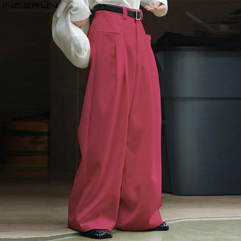 INCERUN Men Zipper Up Wide Leg Pants Business Long Men Slacks Trousers