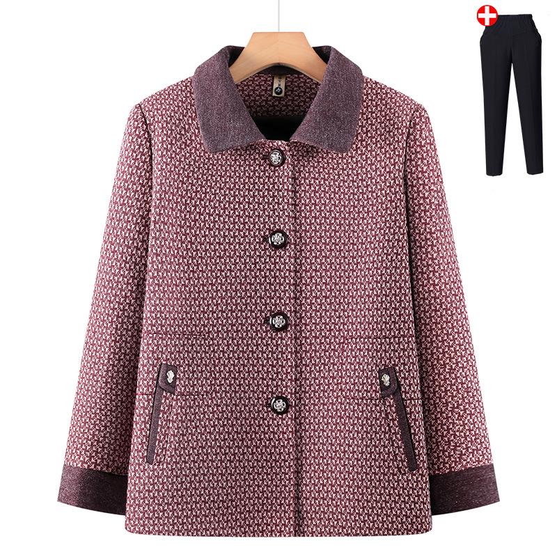 2026 New Spring/Autumn Plaid Cardigan for Middle-aged and Elderly Women - Stylish Grandma Jacket