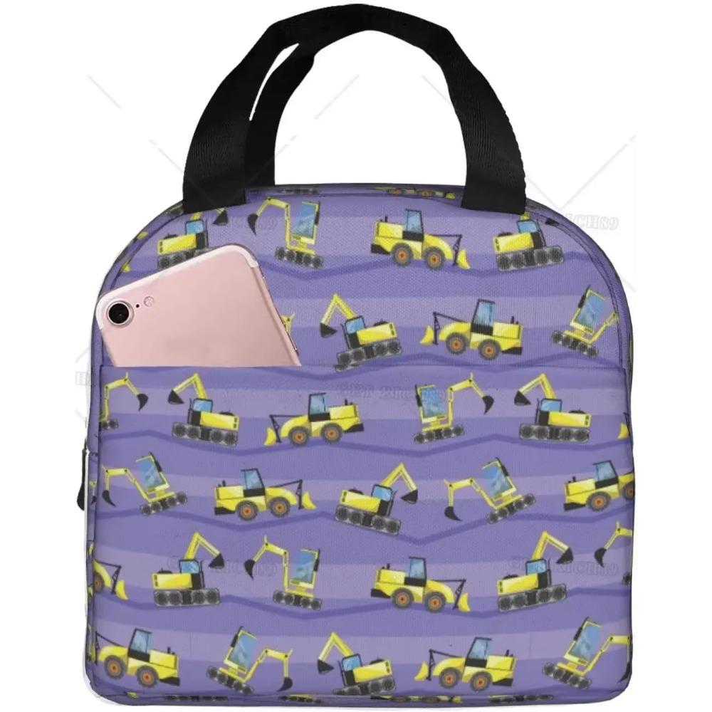 Construction Machinery and Equipment Set Insulated Lunch Bag for Women Men Cars Reusable Lunch Box for Office Work Picnic Beach
