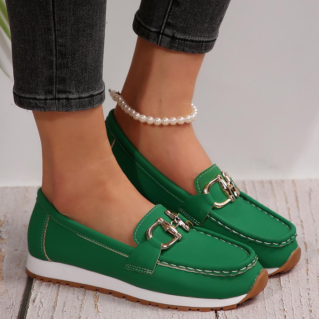 Foreign Trade Large Size Buckle Low Top Round Head Casual Single Shoes Women's Shallow Mouth Soft Sole Flat Heel Foot Lazy Loafers Wish