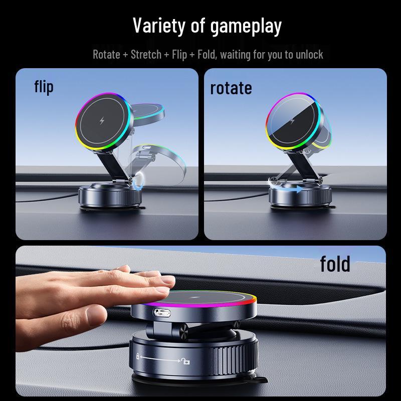 K5S Magnetic Wireless Car Charger & 360° Rotating Phone Holder with Suction Cup