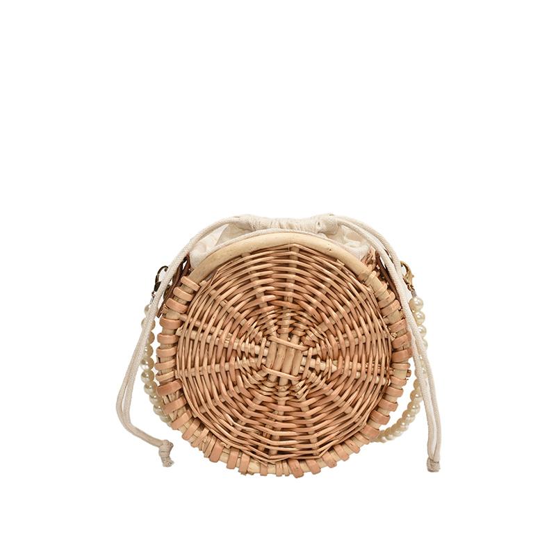 Handwoven Women's Bag Round Bag Shoulder Bag Crossbody Pearl String Design Vine Weaving Luxury Beach Phone Wallet Travel New