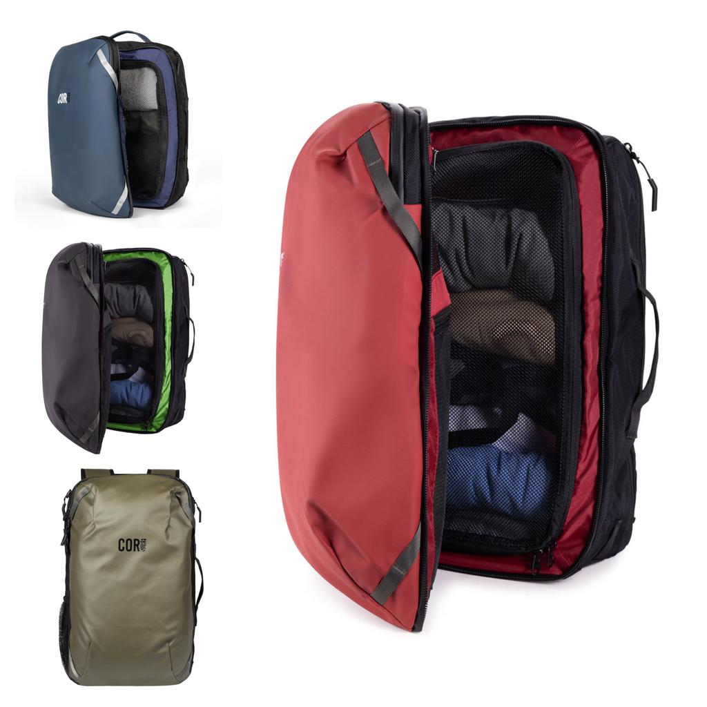 COR Surf Travel Backpack  Flight Approved Carry-On Laptop Backpack with Secret Passport Pocket  Island Hopper (28L, Lava Red)