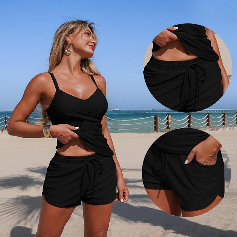 Costume da bagno bikini due pezzi da donna in stile europeo con tasche