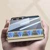 Magnetic Hinge Ring Holder Case for Samsung Galaxy Z Flip 7 Luxury Plating Edge Screen Glass Hard Cover for Galaxy Z Flip7 Case